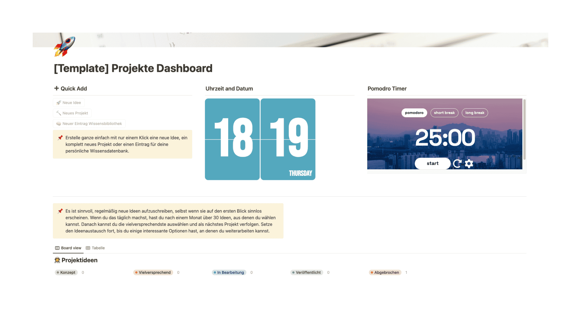 Das Softwareprojekte-Dashboard in Notion